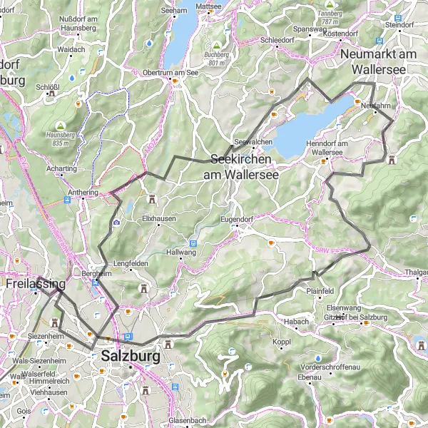 Map miniature of "Valleys and Mountain Peaks" cycling inspiration in Oberbayern, Germany. Generated by Tarmacs.app cycling route planner