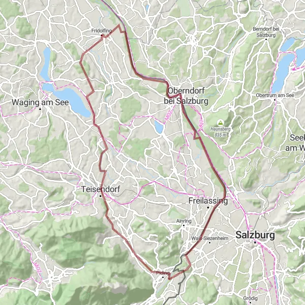 Map miniature of "Gravel Adventure" cycling inspiration in Oberbayern, Germany. Generated by Tarmacs.app cycling route planner