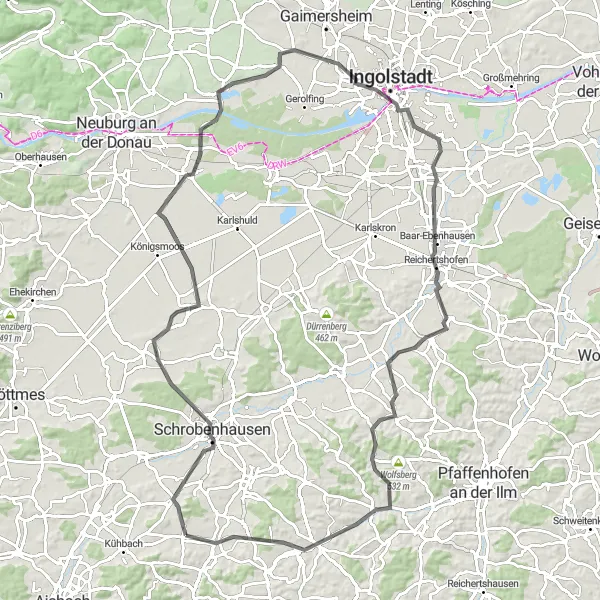 Map miniature of "Scenic Road Cycling in Oberbayern" cycling inspiration in Oberbayern, Germany. Generated by Tarmacs.app cycling route planner