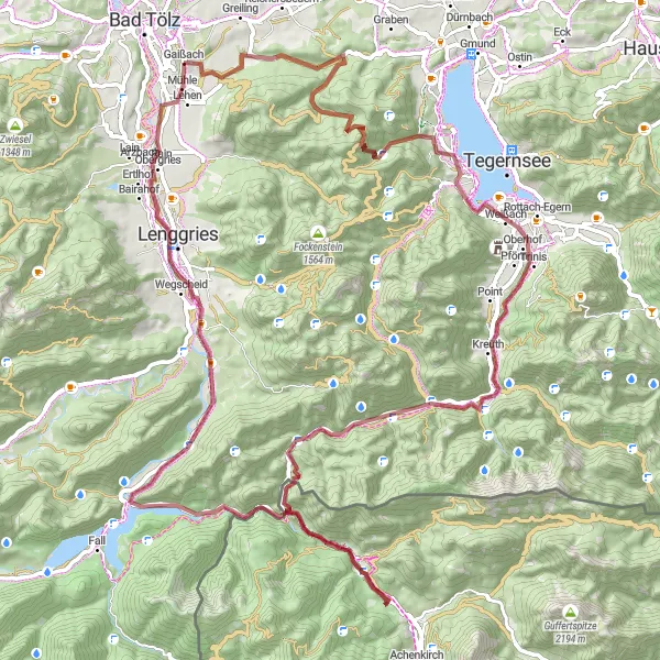 Map miniature of "The Gravel Adventure" cycling inspiration in Oberbayern, Germany. Generated by Tarmacs.app cycling route planner