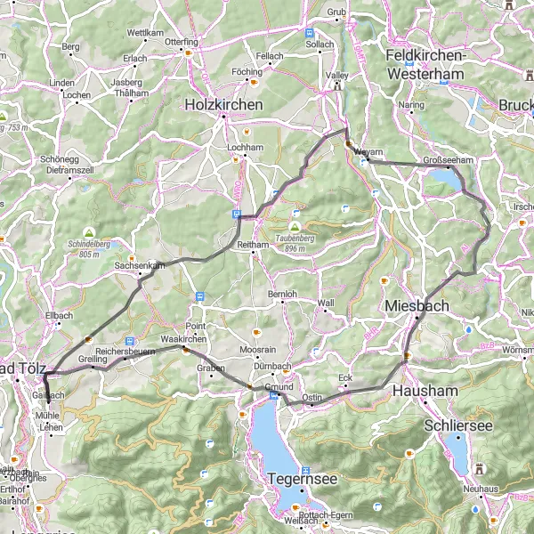 Map miniature of "Piesenkam Loop" cycling inspiration in Oberbayern, Germany. Generated by Tarmacs.app cycling route planner