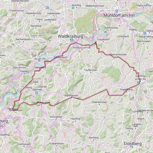 Map miniature of "Gravel and Culture Tour" cycling inspiration in Oberbayern, Germany. Generated by Tarmacs.app cycling route planner