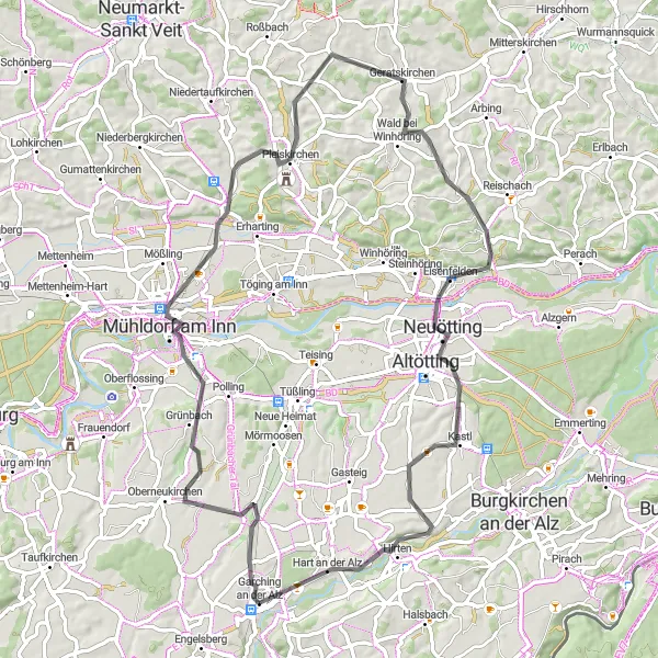 Map miniature of "Scenic Road Trip" cycling inspiration in Oberbayern, Germany. Generated by Tarmacs.app cycling route planner