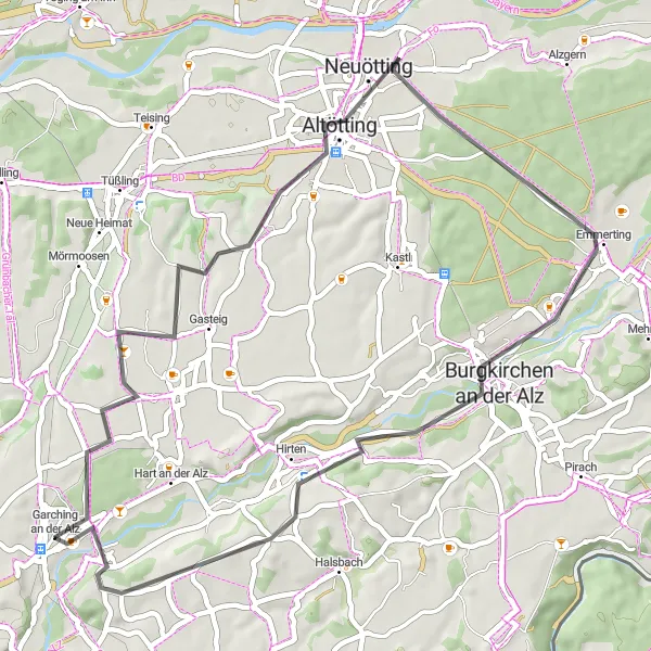 Map miniature of "Garching Adventure" cycling inspiration in Oberbayern, Germany. Generated by Tarmacs.app cycling route planner