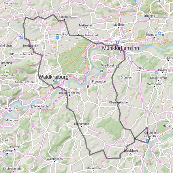 Map miniature of "Taufkirchner Round-trip" cycling inspiration in Oberbayern, Germany. Generated by Tarmacs.app cycling route planner