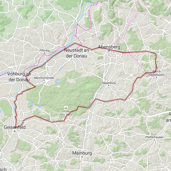 Map miniature of "Gravel Adventure: Geisenfeld to Bad Gögging" cycling inspiration in Oberbayern, Germany. Generated by Tarmacs.app cycling route planner