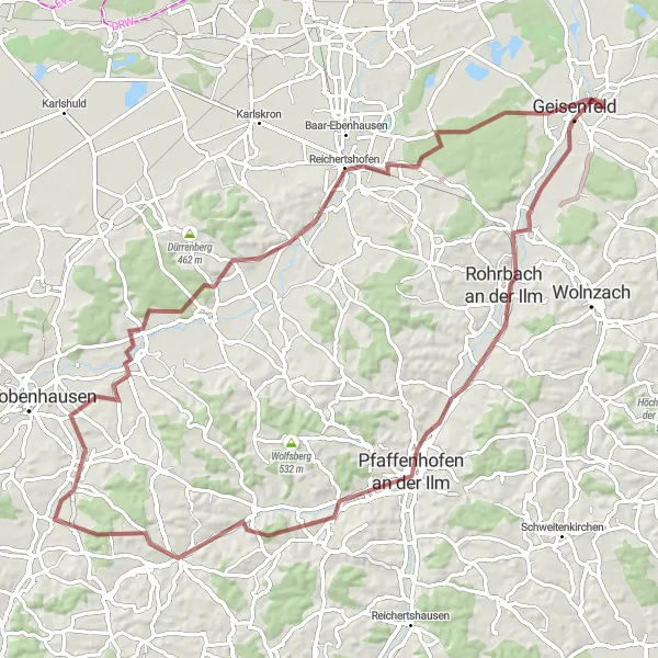 Map miniature of "The Ultimate Gravel Challenge" cycling inspiration in Oberbayern, Germany. Generated by Tarmacs.app cycling route planner