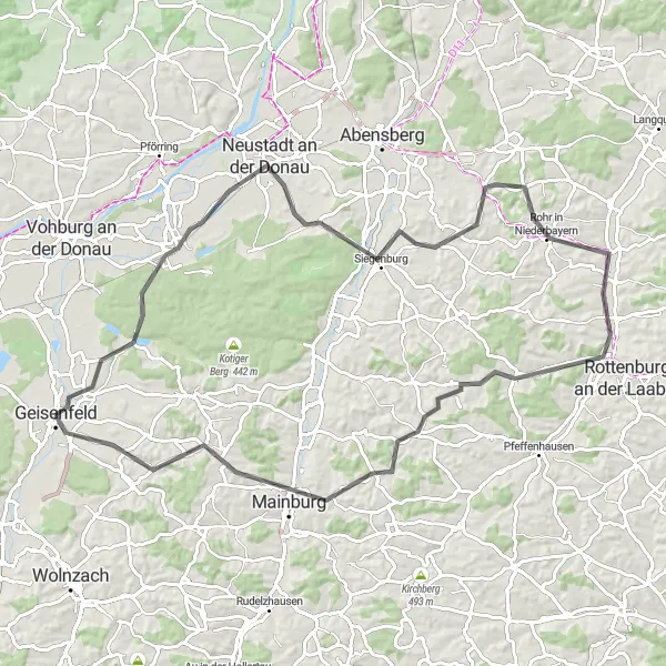 Map miniature of "The Road Adventure" cycling inspiration in Oberbayern, Germany. Generated by Tarmacs.app cycling route planner