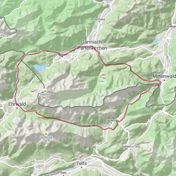 Karten-Miniaturansicht der Radinspiration "Route um Grainau und Ehrwald" in Oberbayern, Germany. Erstellt vom Tarmacs.app-Routenplaner für Radtouren