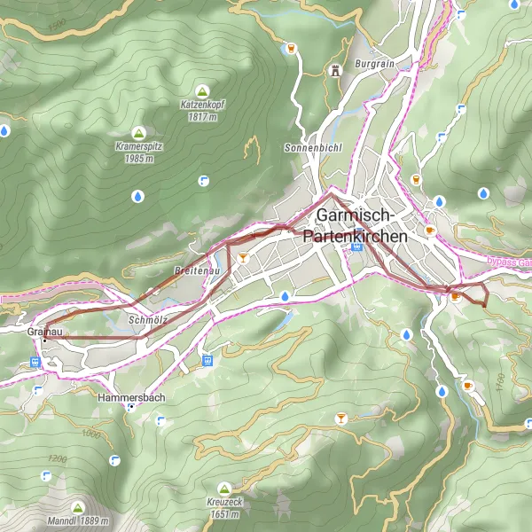 Map miniature of "Gravel Expedition: Mountainous Trails" cycling inspiration in Oberbayern, Germany. Generated by Tarmacs.app cycling route planner