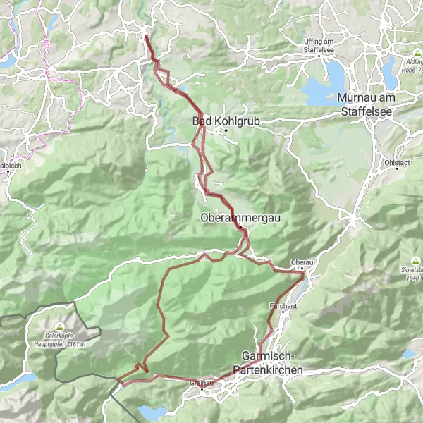 Karten-Miniaturansicht der Radinspiration "Gravelroute durch die Alpen" in Oberbayern, Germany. Erstellt vom Tarmacs.app-Routenplaner für Radtouren
