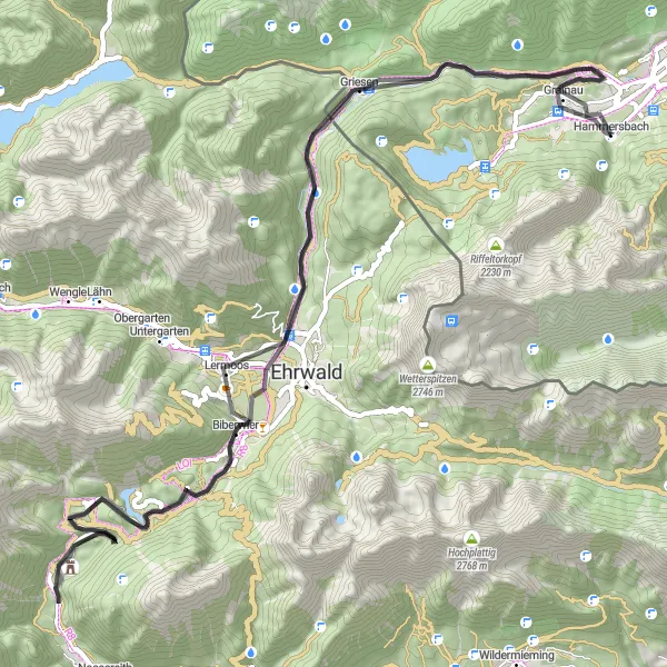 Karten-Miniaturansicht der Radinspiration "Rundfahrt um Grainau" in Oberbayern, Germany. Erstellt vom Tarmacs.app-Routenplaner für Radtouren