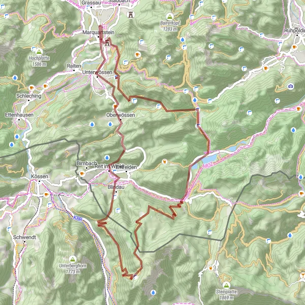 Karten-Miniaturansicht der Radinspiration "Bergige Gravel-Tour um Marquartstein" in Oberbayern, Germany. Erstellt vom Tarmacs.app-Routenplaner für Radtouren