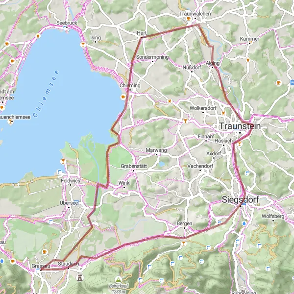 Map miniature of "Traunwalchen Exploration" cycling inspiration in Oberbayern, Germany. Generated by Tarmacs.app cycling route planner