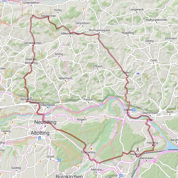 Map miniature of "The Gravel Adventure" cycling inspiration in Oberbayern, Germany. Generated by Tarmacs.app cycling route planner