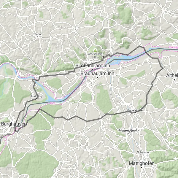 Map miniature of "Schloßberg Ride" cycling inspiration in Oberbayern, Germany. Generated by Tarmacs.app cycling route planner