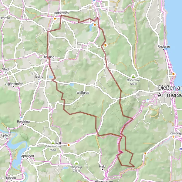 Karten-Miniaturansicht der Radinspiration "Kurze Gravel-Tour durch idyllische Landschaft" in Oberbayern, Germany. Erstellt vom Tarmacs.app-Routenplaner für Radtouren