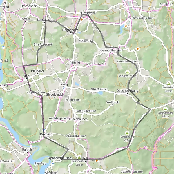Karten-Miniaturansicht der Radinspiration "Kleine Entdeckungstour um Vilgertshofen" in Oberbayern, Germany. Erstellt vom Tarmacs.app-Routenplaner für Radtouren