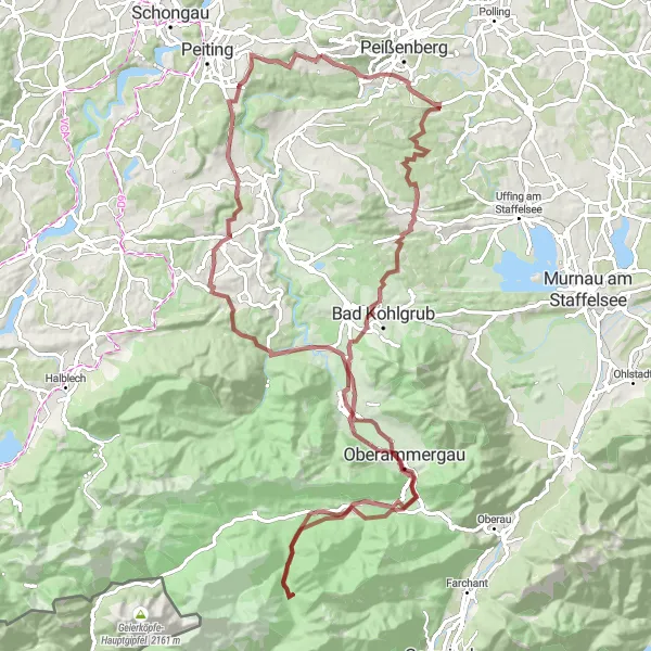 Karten-Miniaturansicht der Radinspiration "Abenteuerliche Tour um Hohenpeißenberg" in Oberbayern, Germany. Erstellt vom Tarmacs.app-Routenplaner für Radtouren