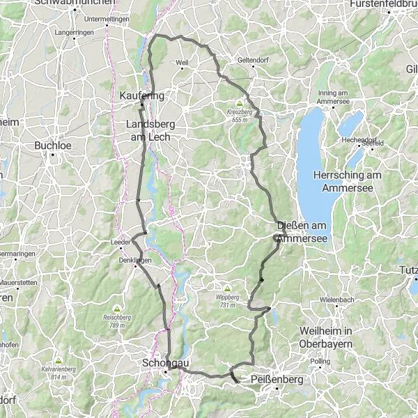 Map miniature of "Hohenpeißenberg Loop" cycling inspiration in Oberbayern, Germany. Generated by Tarmacs.app cycling route planner