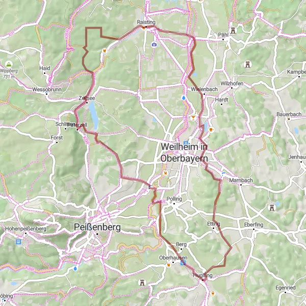 Map miniature of "Rameck Gravel Loop" cycling inspiration in Oberbayern, Germany. Generated by Tarmacs.app cycling route planner