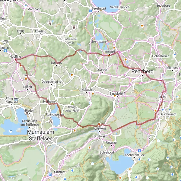 Map miniature of "Adventurous Husky Tour" cycling inspiration in Oberbayern, Germany. Generated by Tarmacs.app cycling route planner