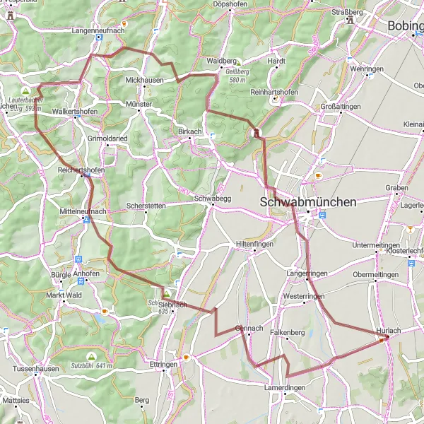 Karten-Miniaturansicht der Radinspiration "Hügelige Gravelpfade durch Bayern" in Oberbayern, Germany. Erstellt vom Tarmacs.app-Routenplaner für Radtouren