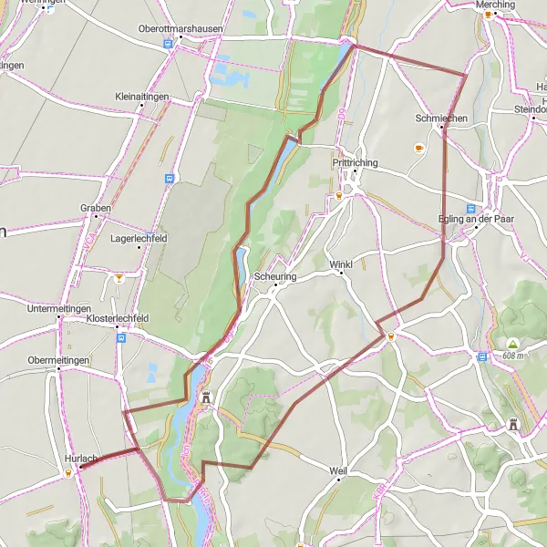 Karten-Miniaturansicht der Radinspiration "Kies-Kreis um Hurlach" in Oberbayern, Germany. Erstellt vom Tarmacs.app-Routenplaner für Radtouren