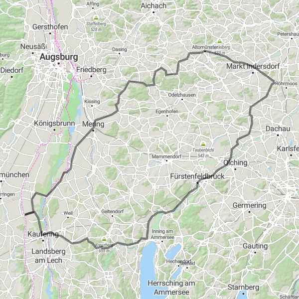 Karten-Miniaturansicht der Radinspiration "Große Rundtour durch Oberbayern" in Oberbayern, Germany. Erstellt vom Tarmacs.app-Routenplaner für Radtouren