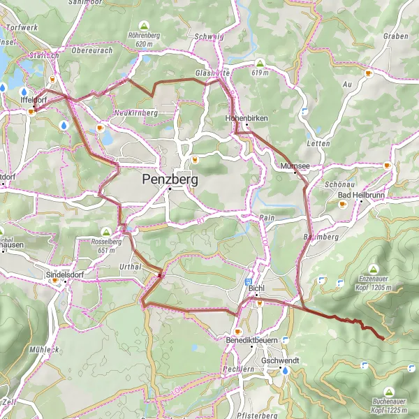 Map miniature of "Iffeldorf - Alpenpanorama - Staltach Gravel Loop" cycling inspiration in Oberbayern, Germany. Generated by Tarmacs.app cycling route planner