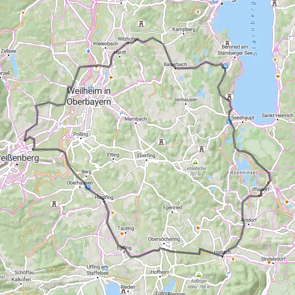 Map miniature of "Ammerberg Circuit" cycling inspiration in Oberbayern, Germany. Generated by Tarmacs.app cycling route planner
