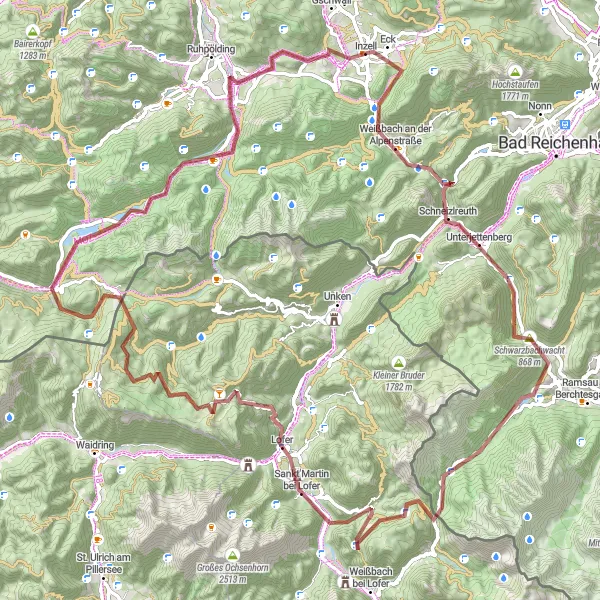 Map miniature of "The Lofer Loop" cycling inspiration in Oberbayern, Germany. Generated by Tarmacs.app cycling route planner