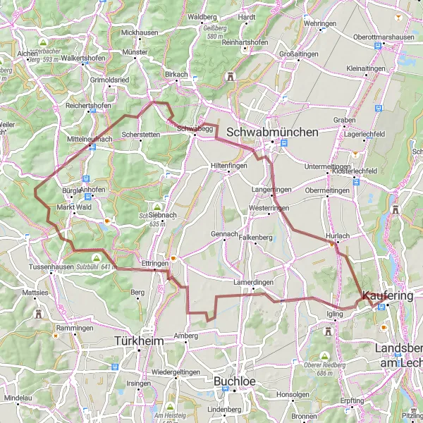 Karten-Miniaturansicht der Radinspiration "Gravel-Abenteuer im Allgäu" in Oberbayern, Germany. Erstellt vom Tarmacs.app-Routenplaner für Radtouren