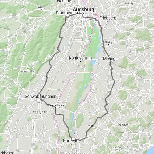 Karten-Miniaturansicht der Radinspiration "Road-Tour Schwabmünchen-Augsburg" in Oberbayern, Germany. Erstellt vom Tarmacs.app-Routenplaner für Radtouren
