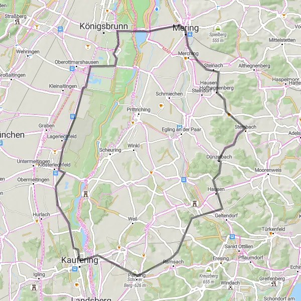 Karten-Miniaturansicht der Radinspiration "Rundtour durch das Lechfeld und Fünfseenland" in Oberbayern, Germany. Erstellt vom Tarmacs.app-Routenplaner für Radtouren