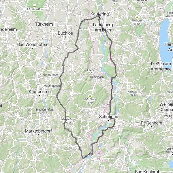Karten-Miniaturansicht der Radinspiration "Road-Tour Landsberg am Lech-Kinsau-Igling" in Oberbayern, Germany. Erstellt vom Tarmacs.app-Routenplaner für Radtouren