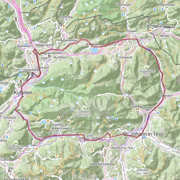 Map miniature of "Florianiberg Ascend: Kiefersfelden to Thierberg" cycling inspiration in Oberbayern, Germany. Generated by Tarmacs.app cycling route planner