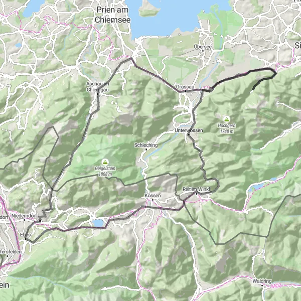 Karten-Miniaturansicht der Radinspiration "Der große Rundkurs durch die Chiemgauer Alpen" in Oberbayern, Germany. Erstellt vom Tarmacs.app-Routenplaner für Radtouren