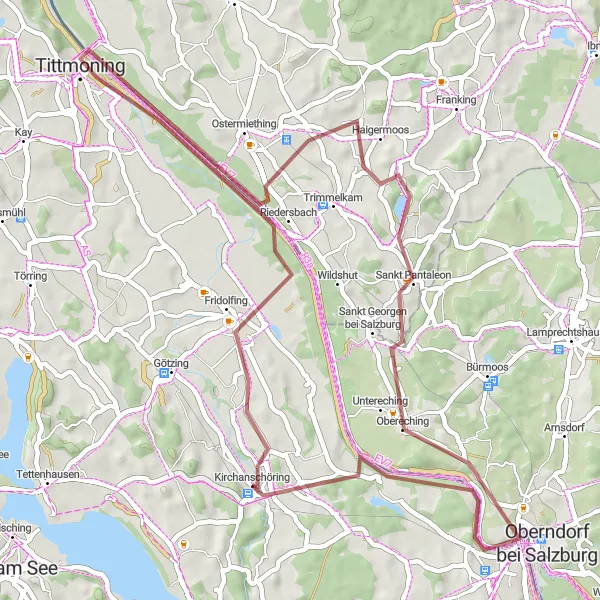 Map miniature of "Exploring Alz Valley" cycling inspiration in Oberbayern, Germany. Generated by Tarmacs.app cycling route planner