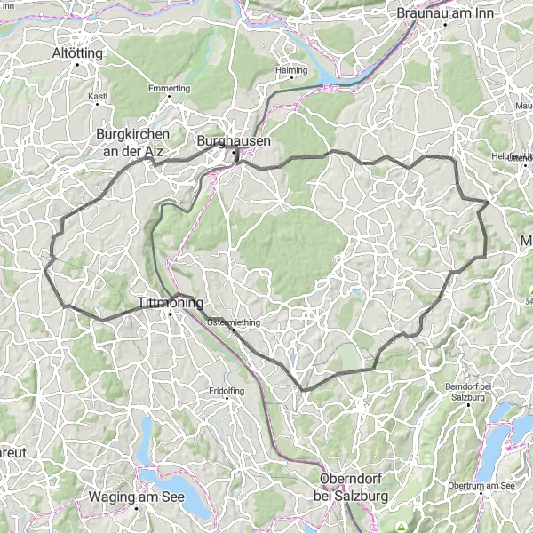 Map miniature of "Kirchweidach to Tyrlaching Loop" cycling inspiration in Oberbayern, Germany. Generated by Tarmacs.app cycling route planner