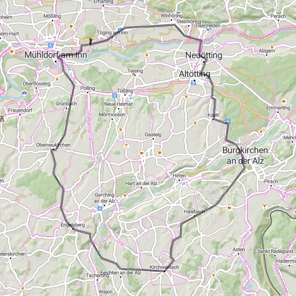 Map miniature of "Alz River Loop" cycling inspiration in Oberbayern, Germany. Generated by Tarmacs.app cycling route planner