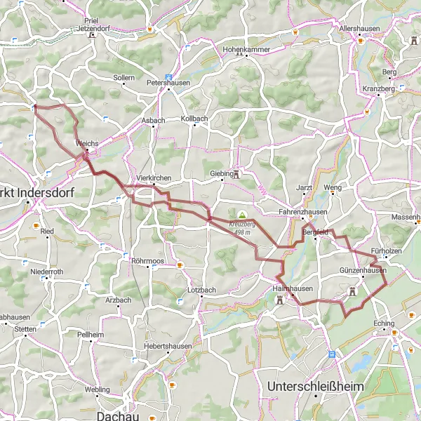 Map miniature of "The Gravel Adventure" cycling inspiration in Oberbayern, Germany. Generated by Tarmacs.app cycling route planner