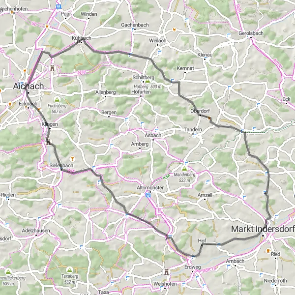 Map miniature of "The Eisenhofen Road Loop" cycling inspiration in Oberbayern, Germany. Generated by Tarmacs.app cycling route planner