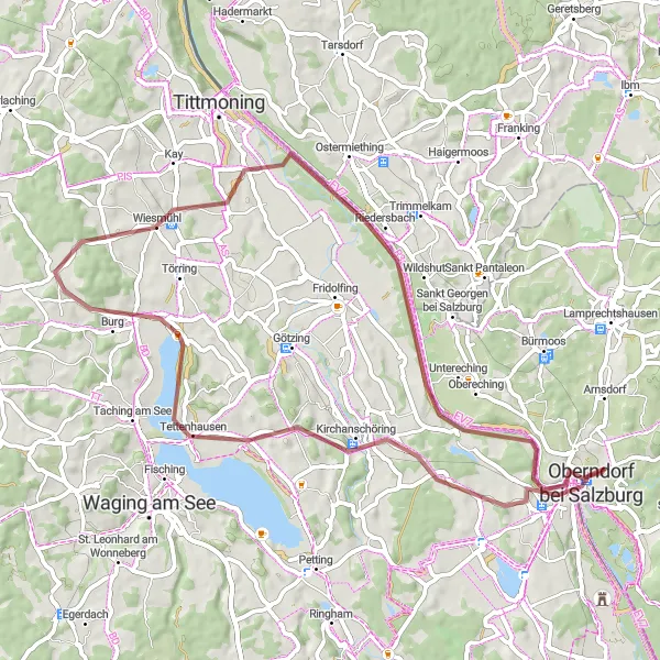 Map miniature of "Göming Gravel Ride via Tengling" cycling inspiration in Oberbayern, Germany. Generated by Tarmacs.app cycling route planner