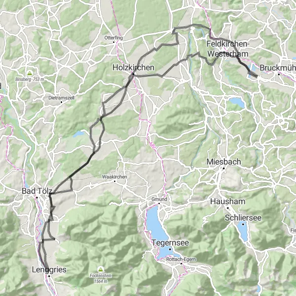 Map miniature of "Gaißach to Eiberg via Valley Castle" cycling inspiration in Oberbayern, Germany. Generated by Tarmacs.app cycling route planner
