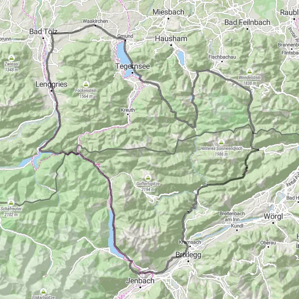 Map miniature of "Alpine Adventure" cycling inspiration in Oberbayern, Germany. Generated by Tarmacs.app cycling route planner