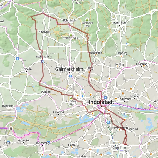 Map miniature of "The Niederstimm Gravel Adventure" cycling inspiration in Oberbayern, Germany. Generated by Tarmacs.app cycling route planner