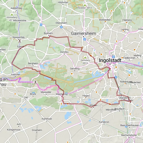 Map miniature of "The Egweil Discovery" cycling inspiration in Oberbayern, Germany. Generated by Tarmacs.app cycling route planner
