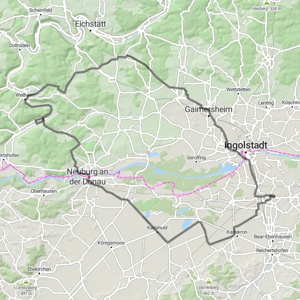 Map miniature of "Manching and Niederstimm Loop" cycling inspiration in Oberbayern, Germany. Generated by Tarmacs.app cycling route planner