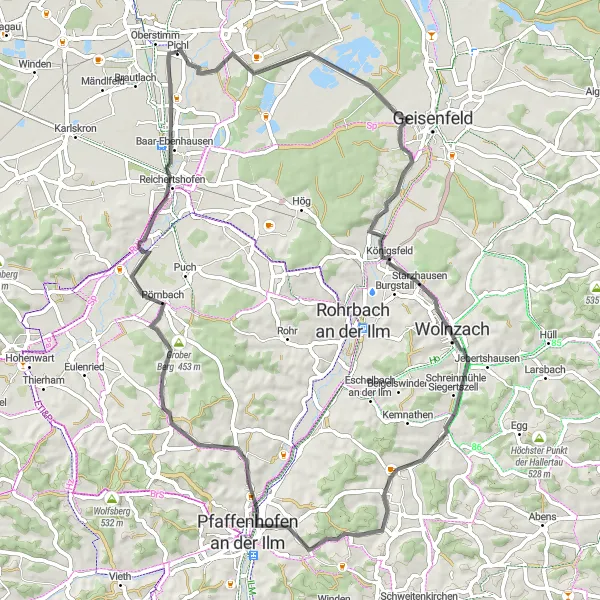 Map miniature of "Tour de Oberbayern" cycling inspiration in Oberbayern, Germany. Generated by Tarmacs.app cycling route planner